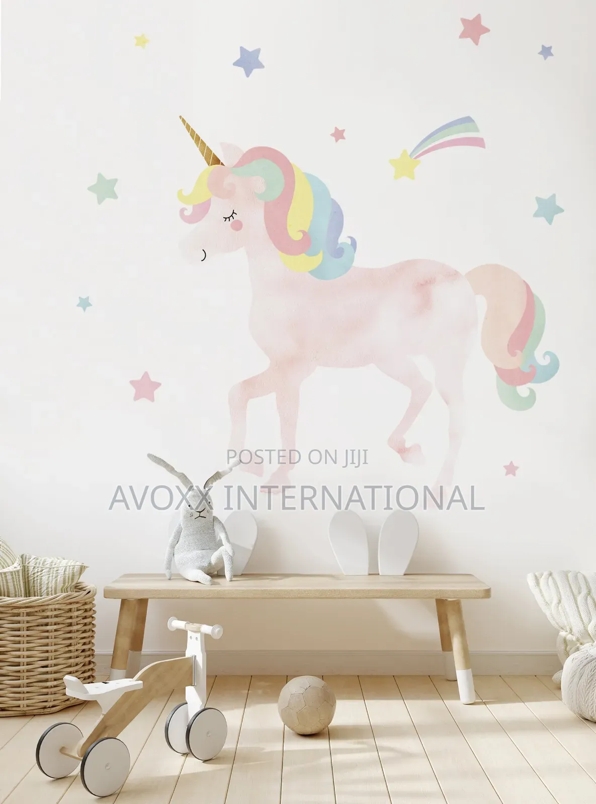 Watercolor Twinkling Unicorn W/Stars Peel Stick Stickers