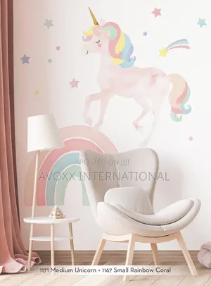 Watercolor Twinkling Unicorn W/Stars Peel Stick Stickers