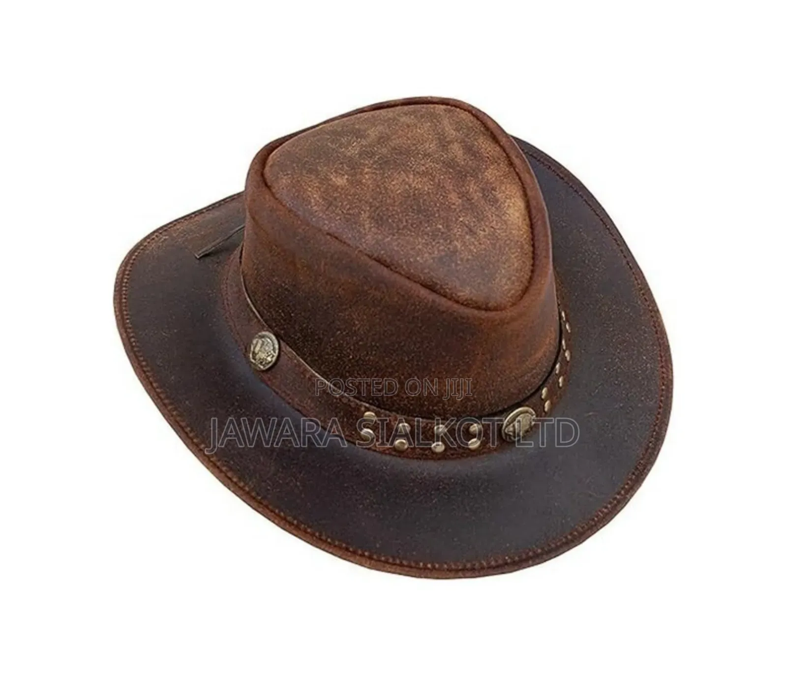 Rolled Brim Cowboy Leather Hat For Festival Gathering Adult Hand Made