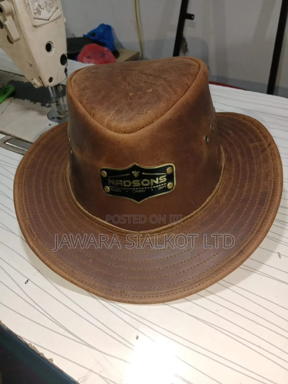 Rolled Brim Cowboy Leather Hat For Festival Gathering Adult Hand Made