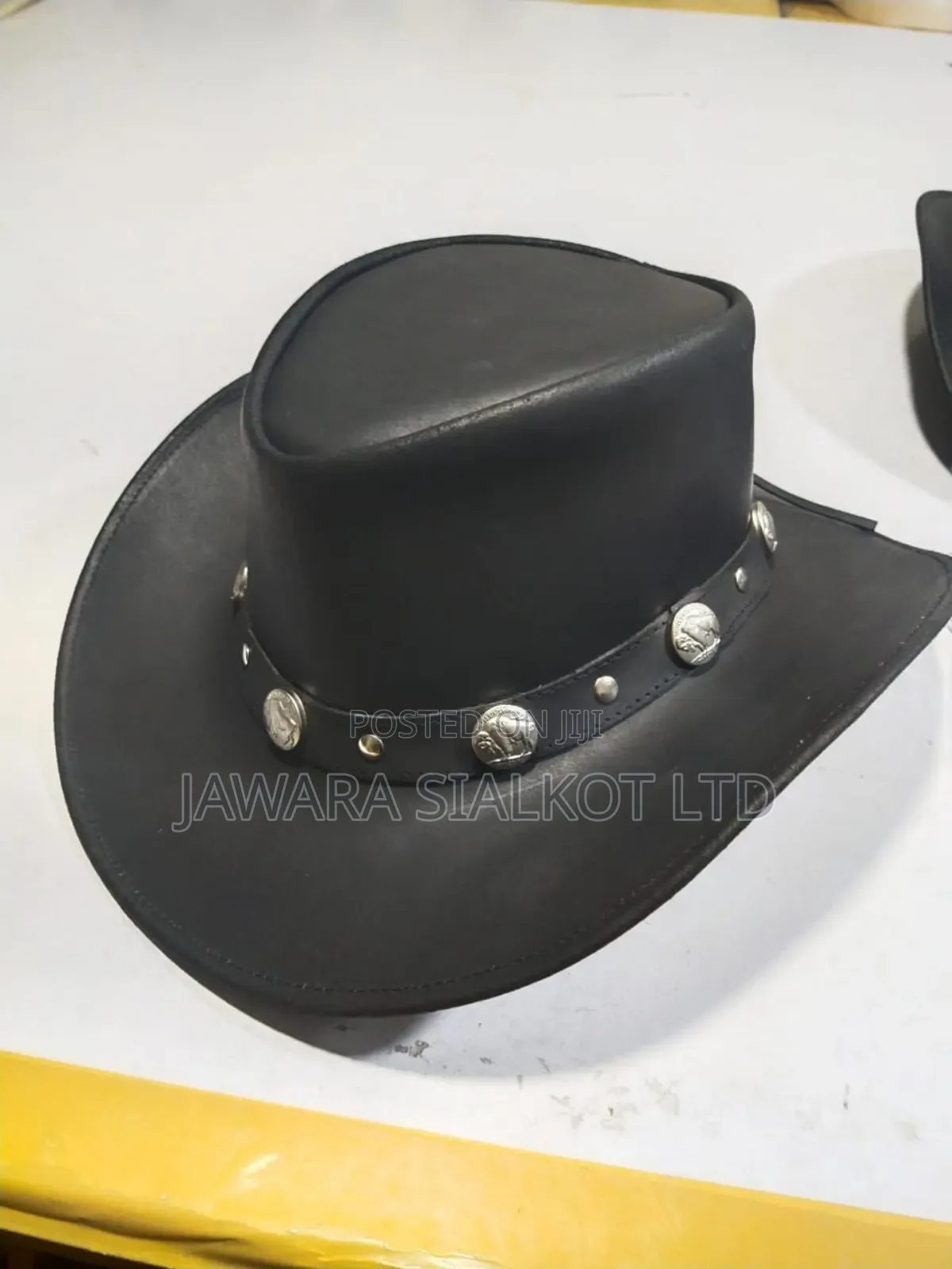Rolled Brim Cowboy Leather Hat For Festival Gathering Adult Hand Made