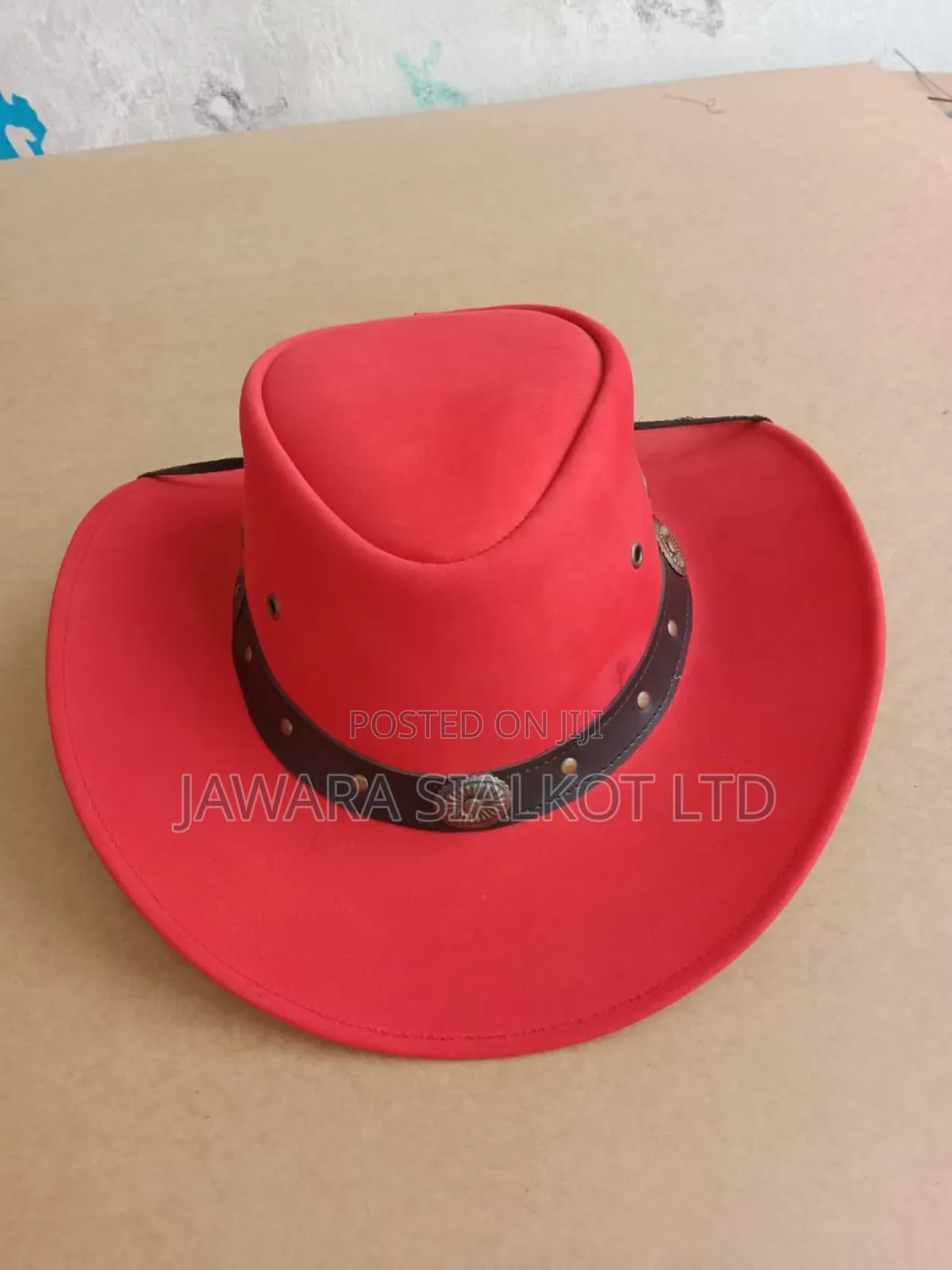 Rolled Brim Cowboy Leather Hat For Festival Gathering Adult Hand Made