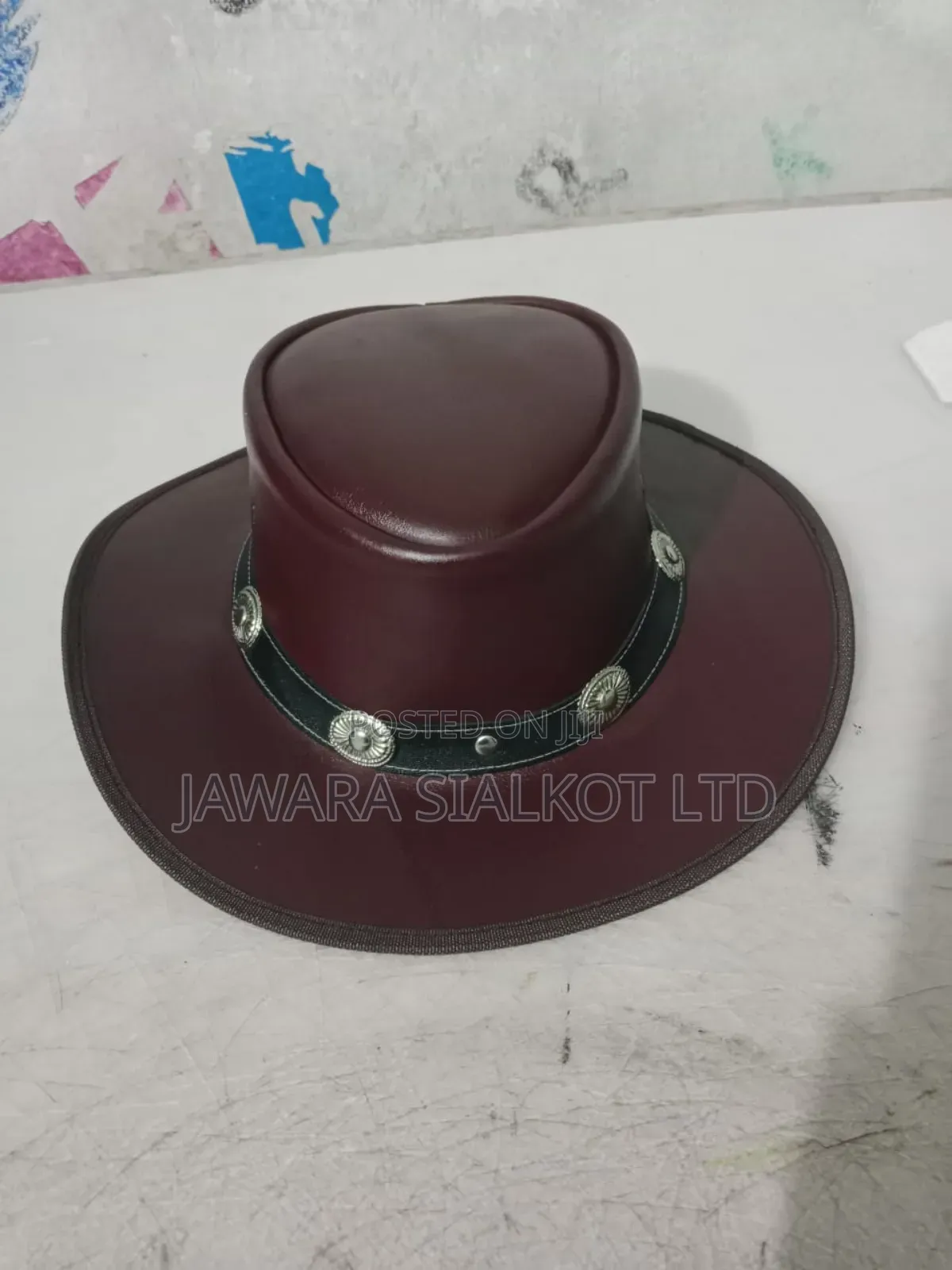 Rolled Brim Cowboy Leather Hat For Festival Gathering Adult Hand Made