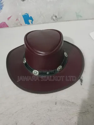Rolled Brim Cowboy Leather Hat For Festival Gathering Adult Hand Made