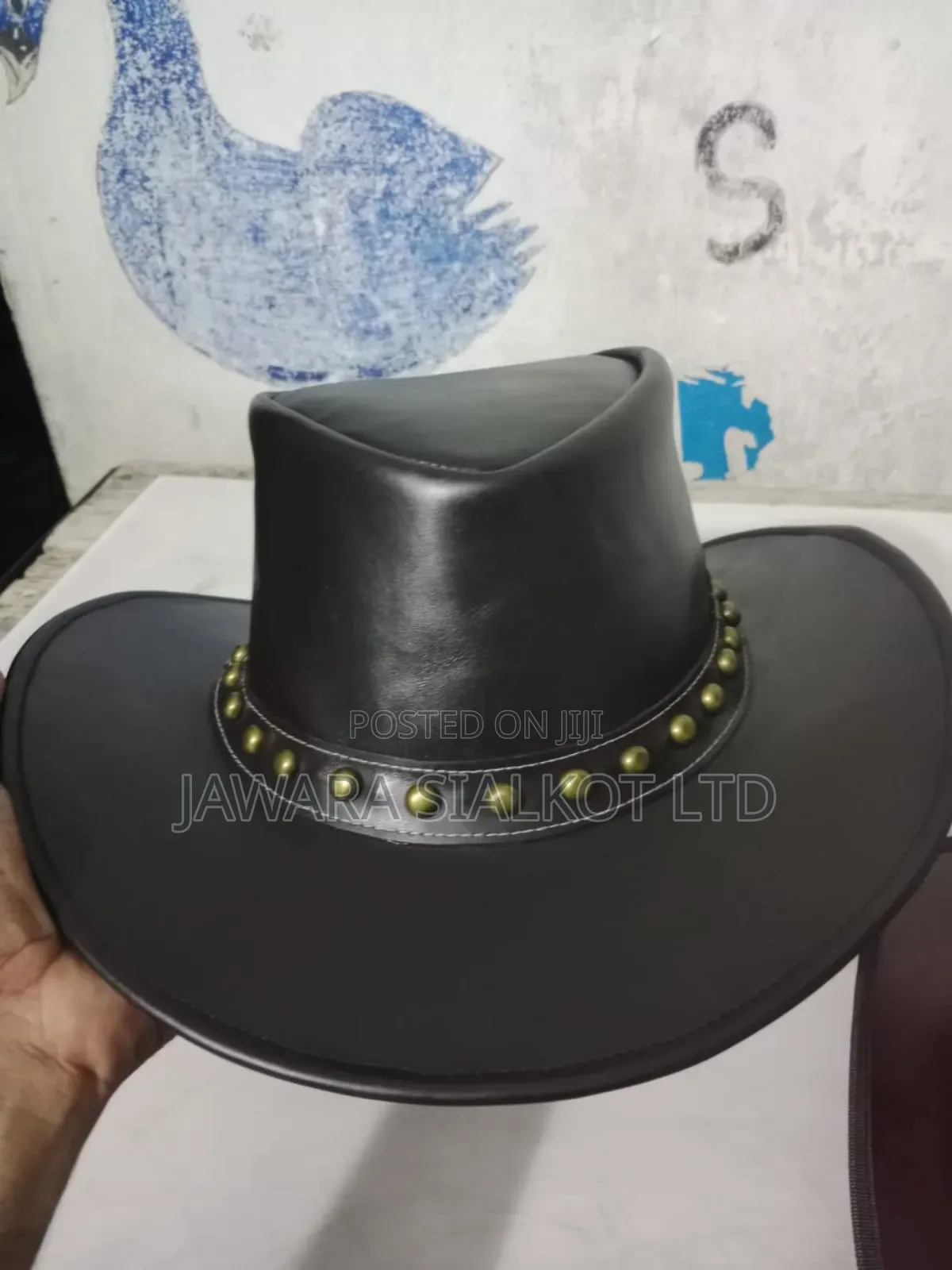 Rolled Brim Cowboy Leather Hat For Festival Gathering Adult Hand Made