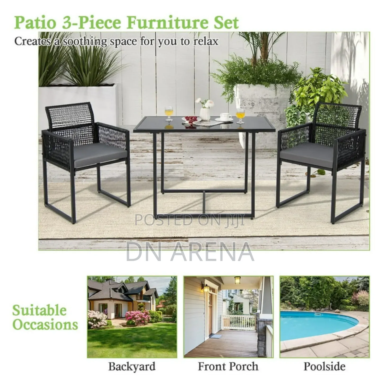 3PCS Patio PE Wicker Furniture Set Cushioned Chairs
