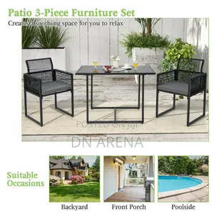 3PCS Patio PE Wicker Furniture Set Cushioned Chairs