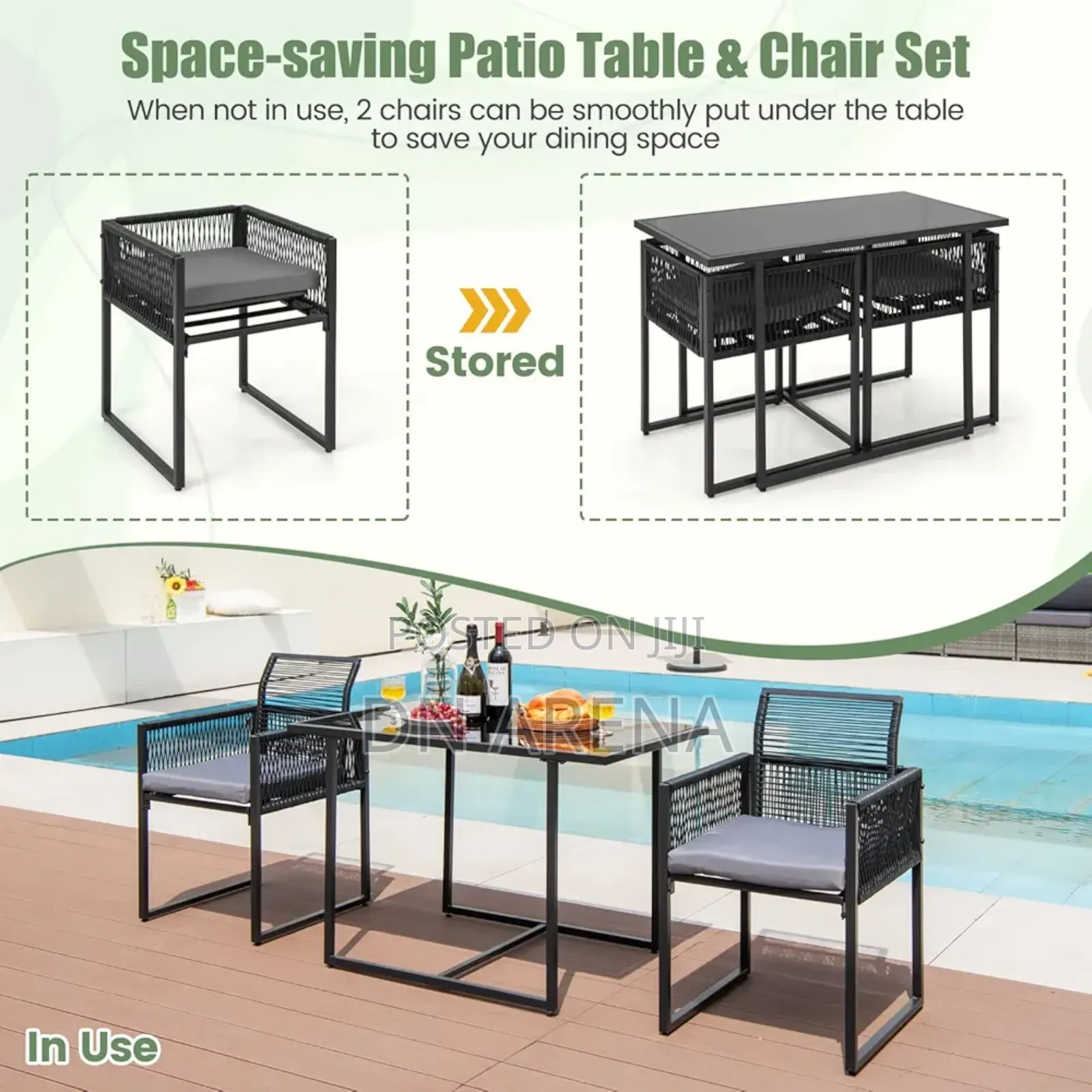 3PCS Patio PE Wicker Furniture Set Cushioned Chairs