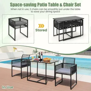 3PCS Patio PE Wicker Furniture Set Cushioned Chairs