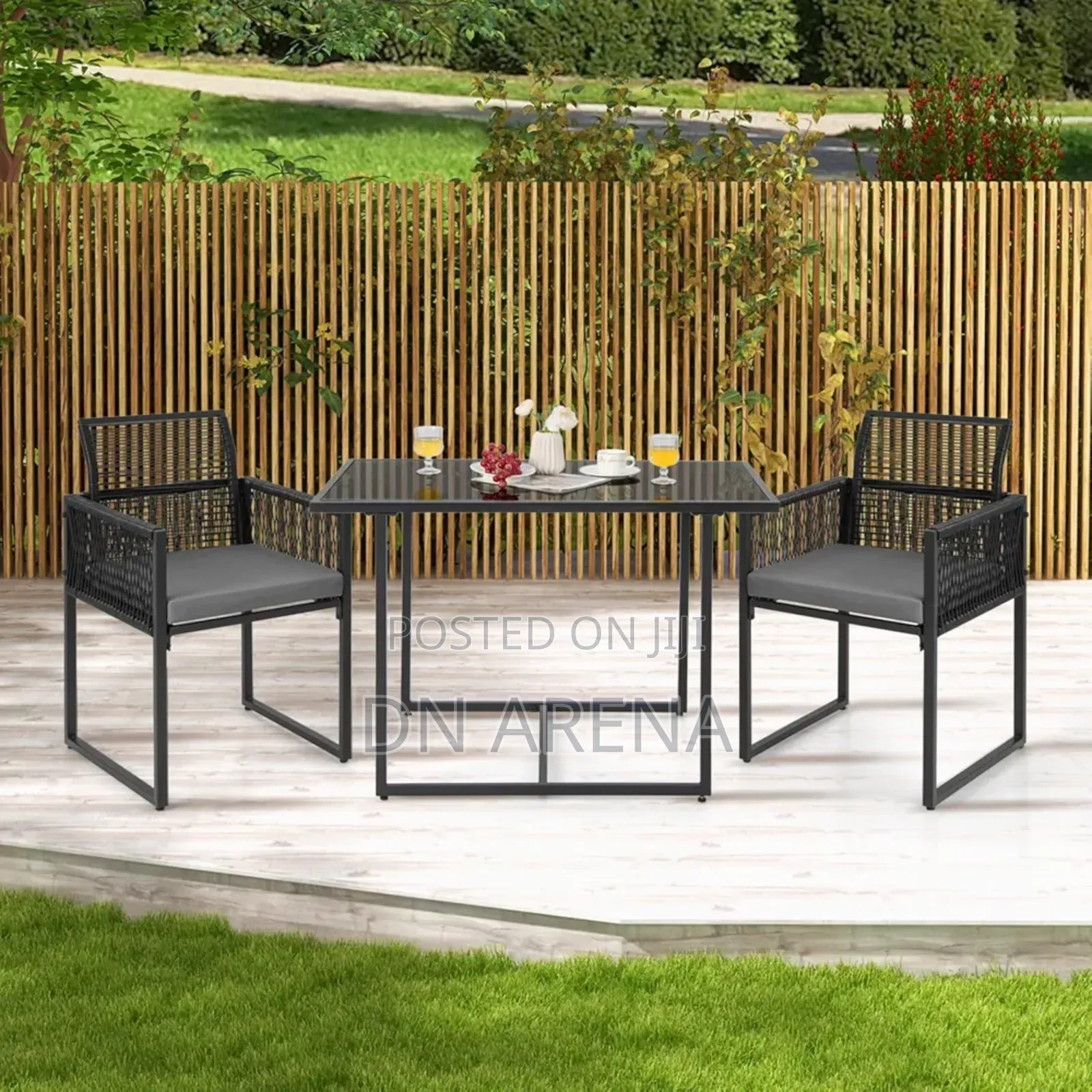 3PCS Patio PE Wicker Furniture Set Cushioned Chairs