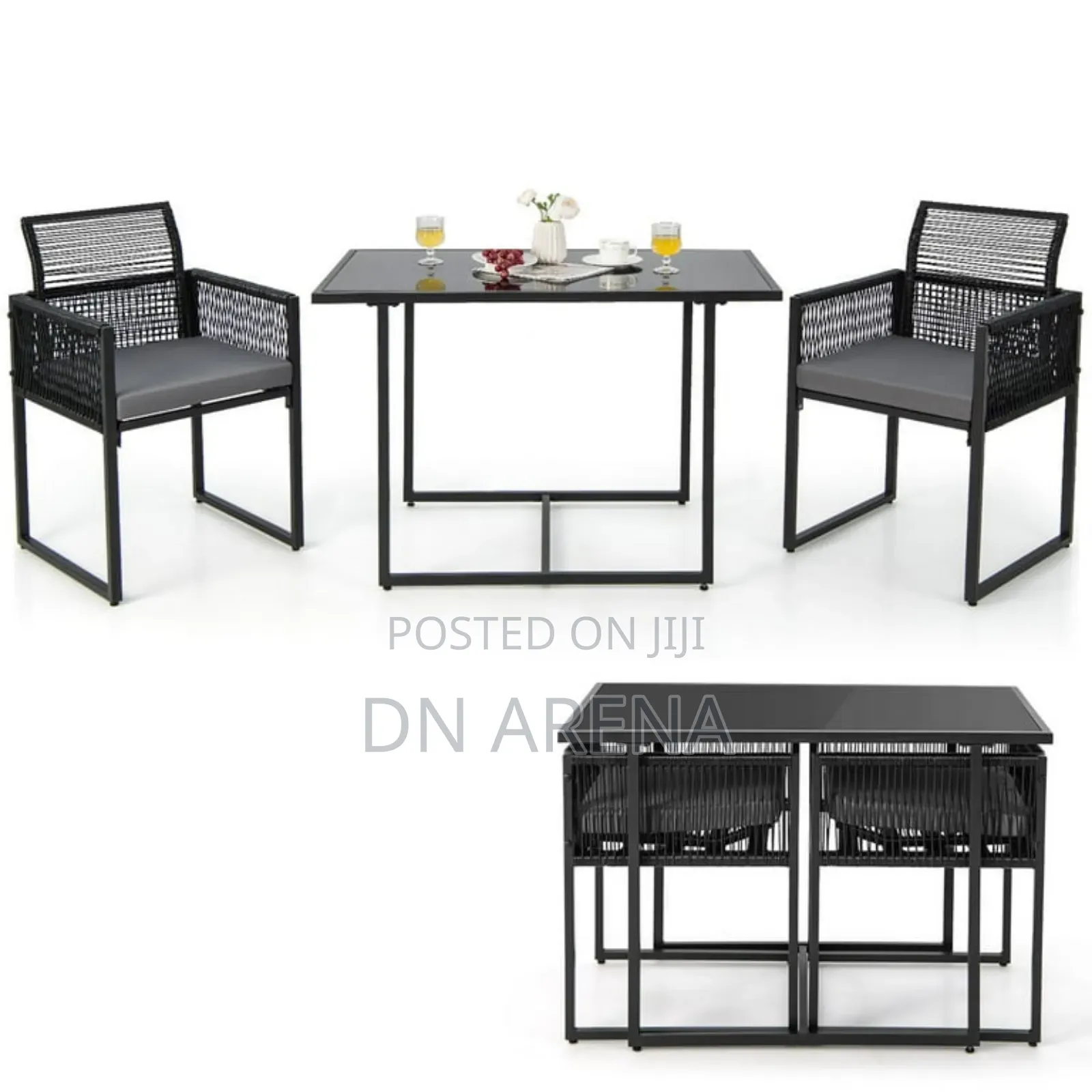 3PCS Patio PE Wicker Furniture Set Cushioned Chairs