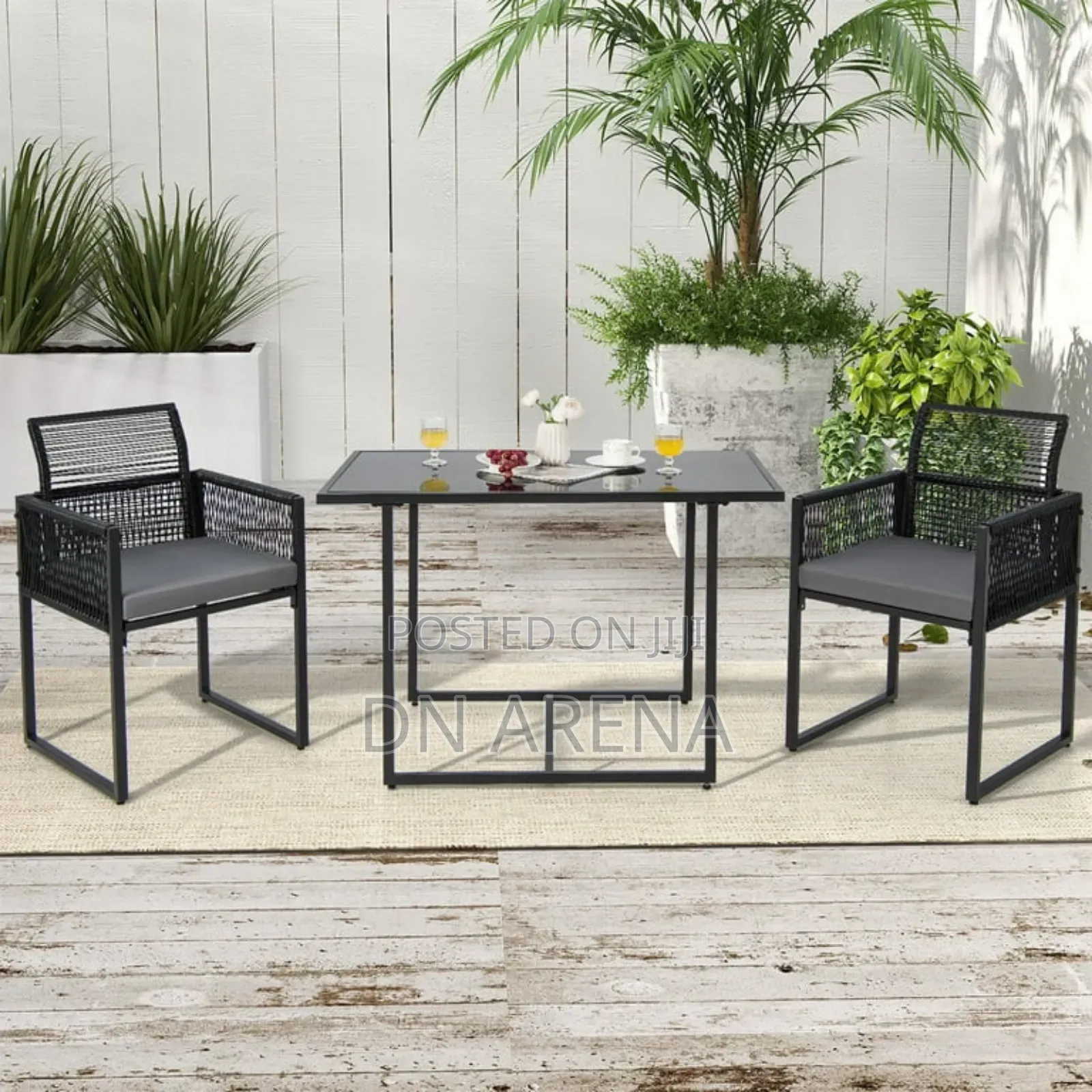 3PCS Patio PE Wicker Furniture Set Cushioned Chairs
