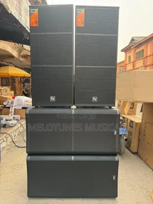 Full Set of Ev Mid and QSC Bass Speakers With Amp Rack