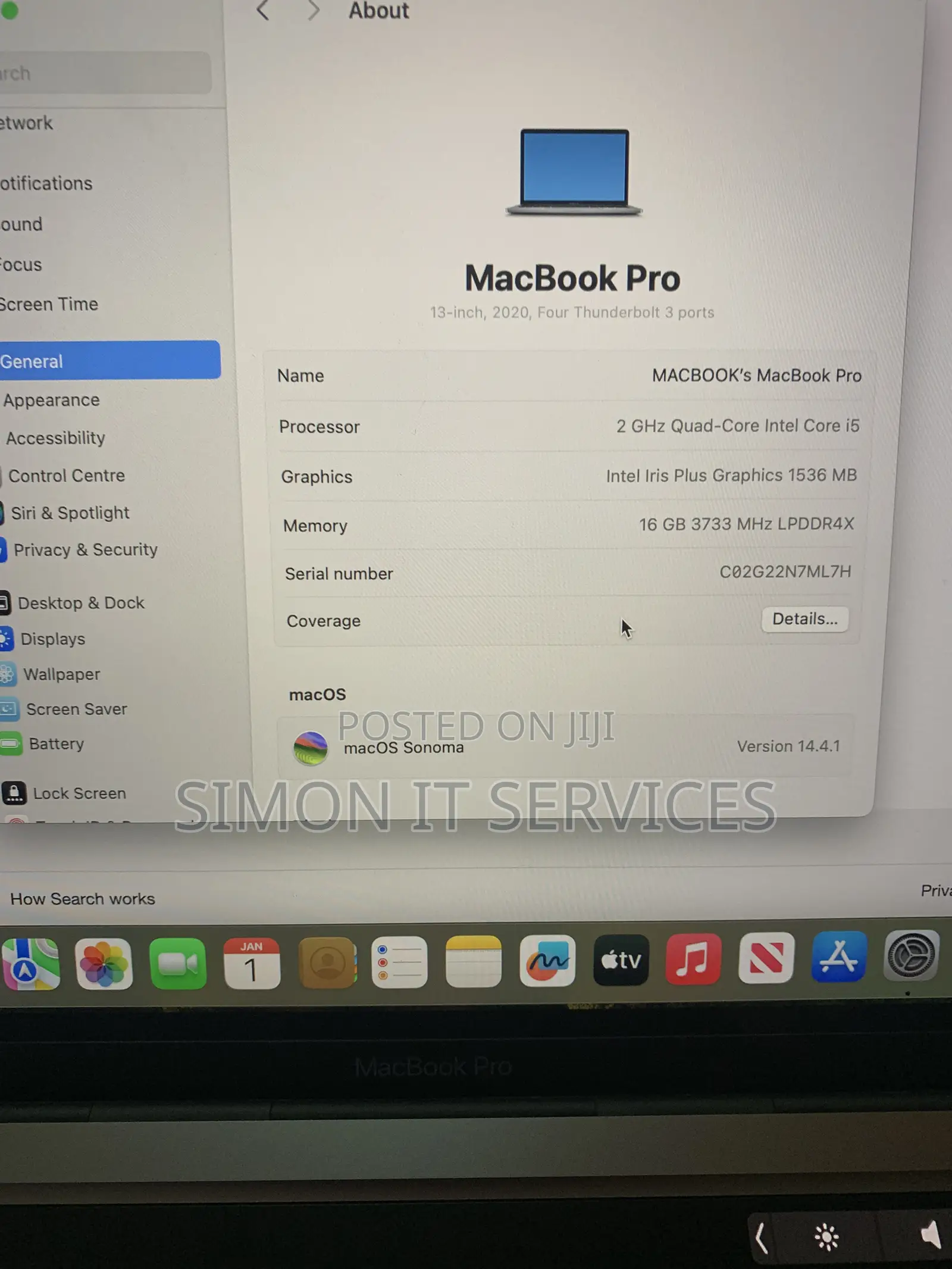 Laptop Apple MacBook Pro 2020 16GB Intel Core i5 SSD 500GB