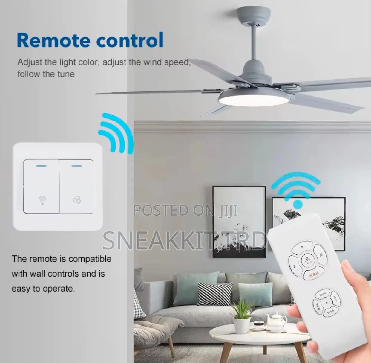 Modern 52 Inches Long Ceiling Fan With Remote Control Led Light
