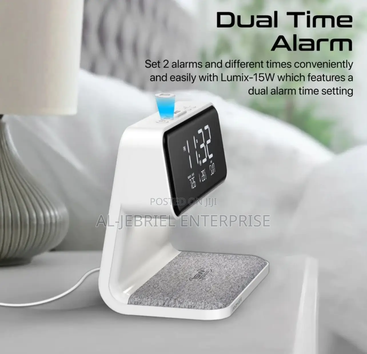 LUMIX-15W Promate Wireless Charger With Clock LED Light