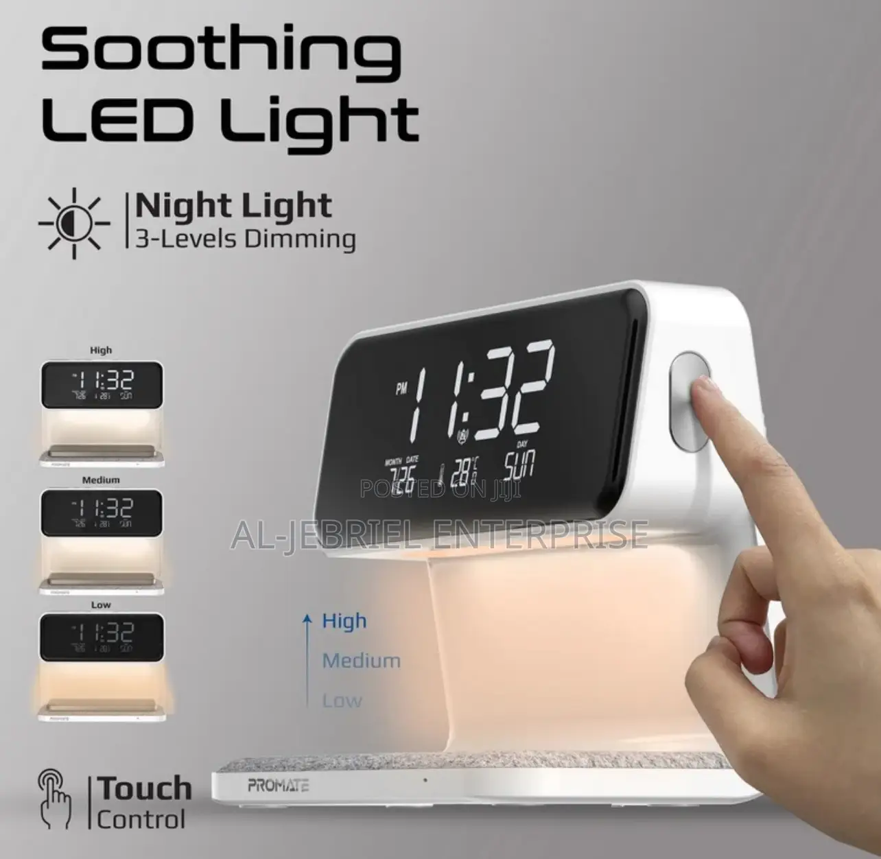 LUMIX-15W Promate Wireless Charger With Clock LED Light