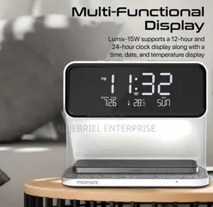 LUMIX-15W Promate Wireless Charger With Clock LED Light