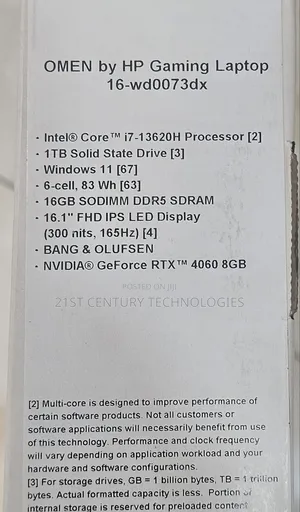 New Laptop HP Omen 16 16GB Intel Core i7 SSD 1T