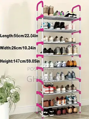 Pink 8 Layers Foldable Shoe Rack