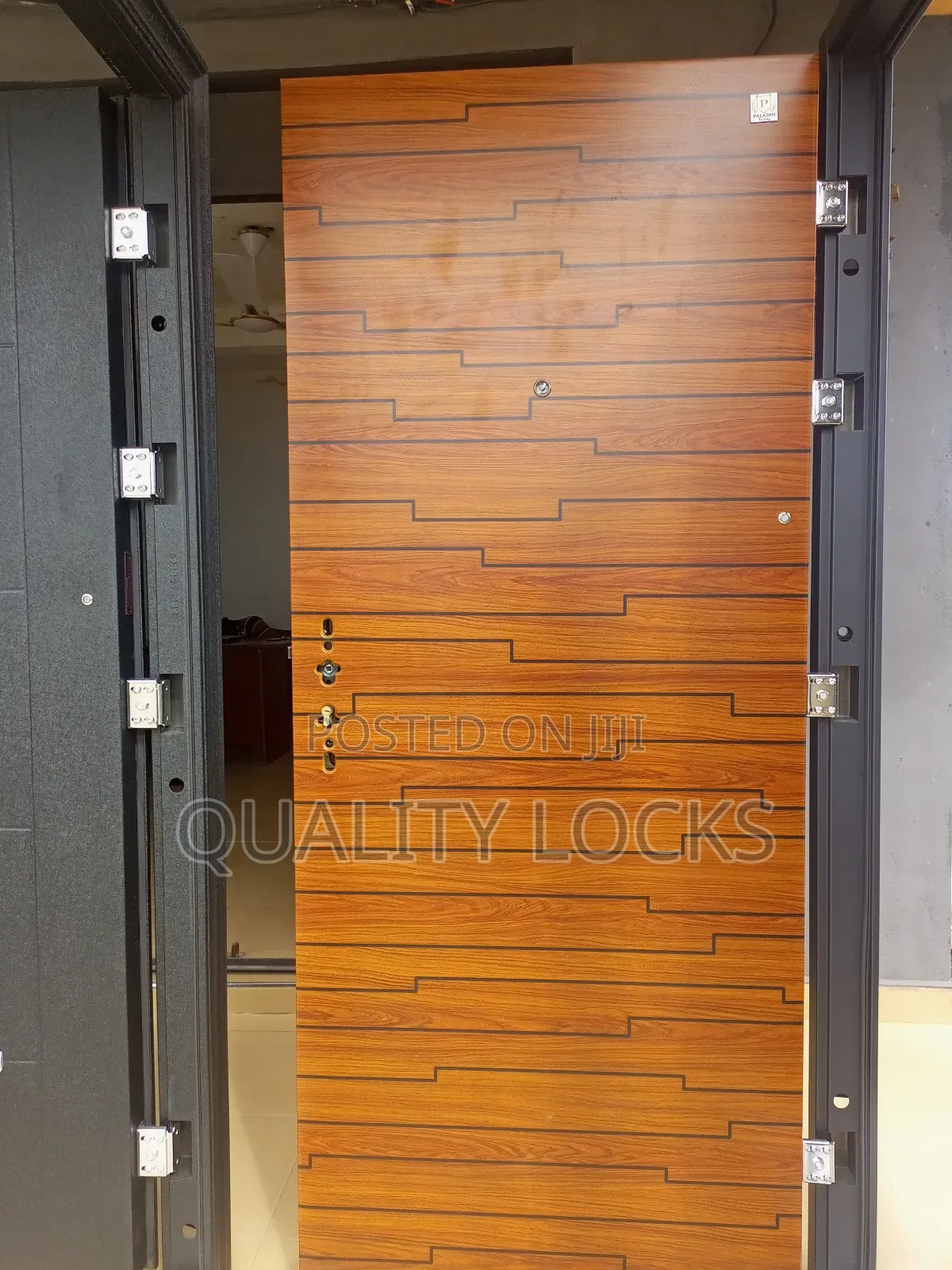 Single Brown Exterior Security Door With Accessories