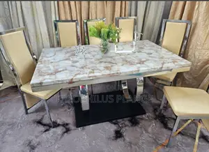 6 Seater Mable Dining Table Set ( New Elegant Design)