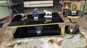 Glass Center Table With Side Table Set ( Black and Gold )