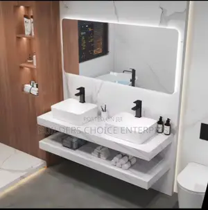 Marble Double Counter Top Basin With Led Mirror