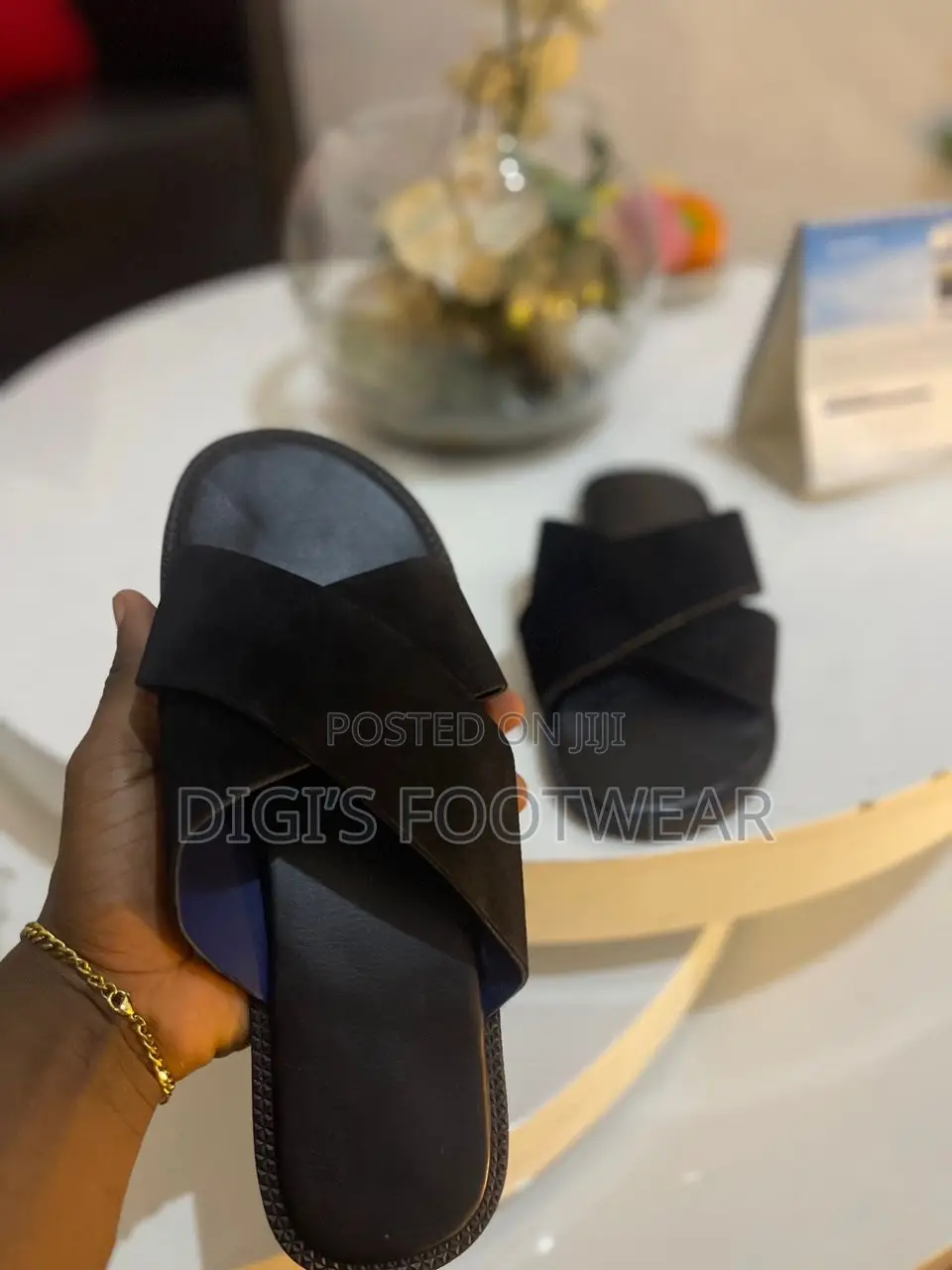 Black Crossed Opex Suede Slippers