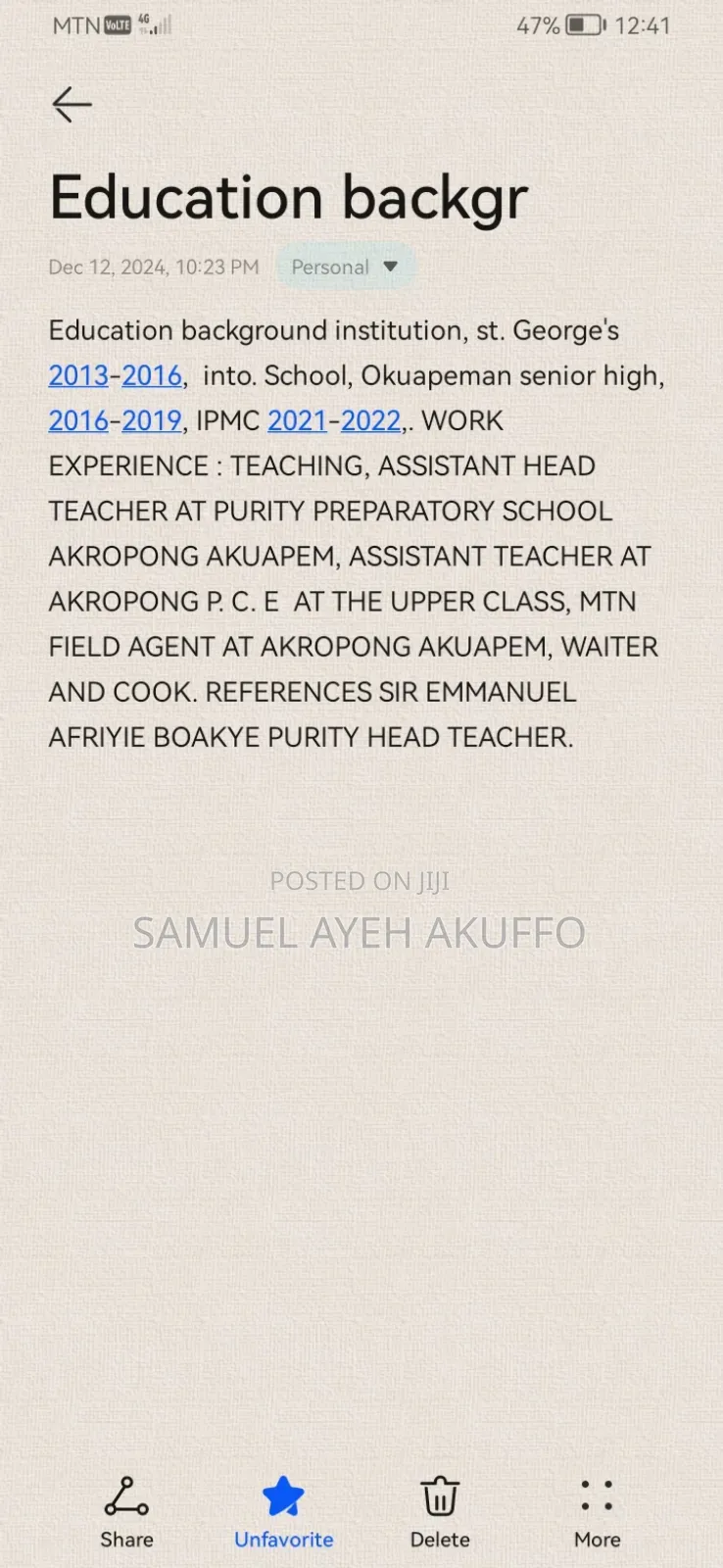 I Wish to Apply for a CV as a House Keeping