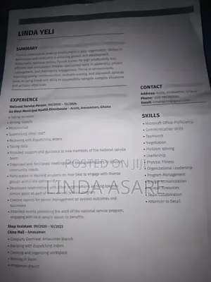 Receptionist CV in Achimota
