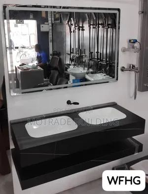 Black Double Cabinet Basin With Led Light And Tap
