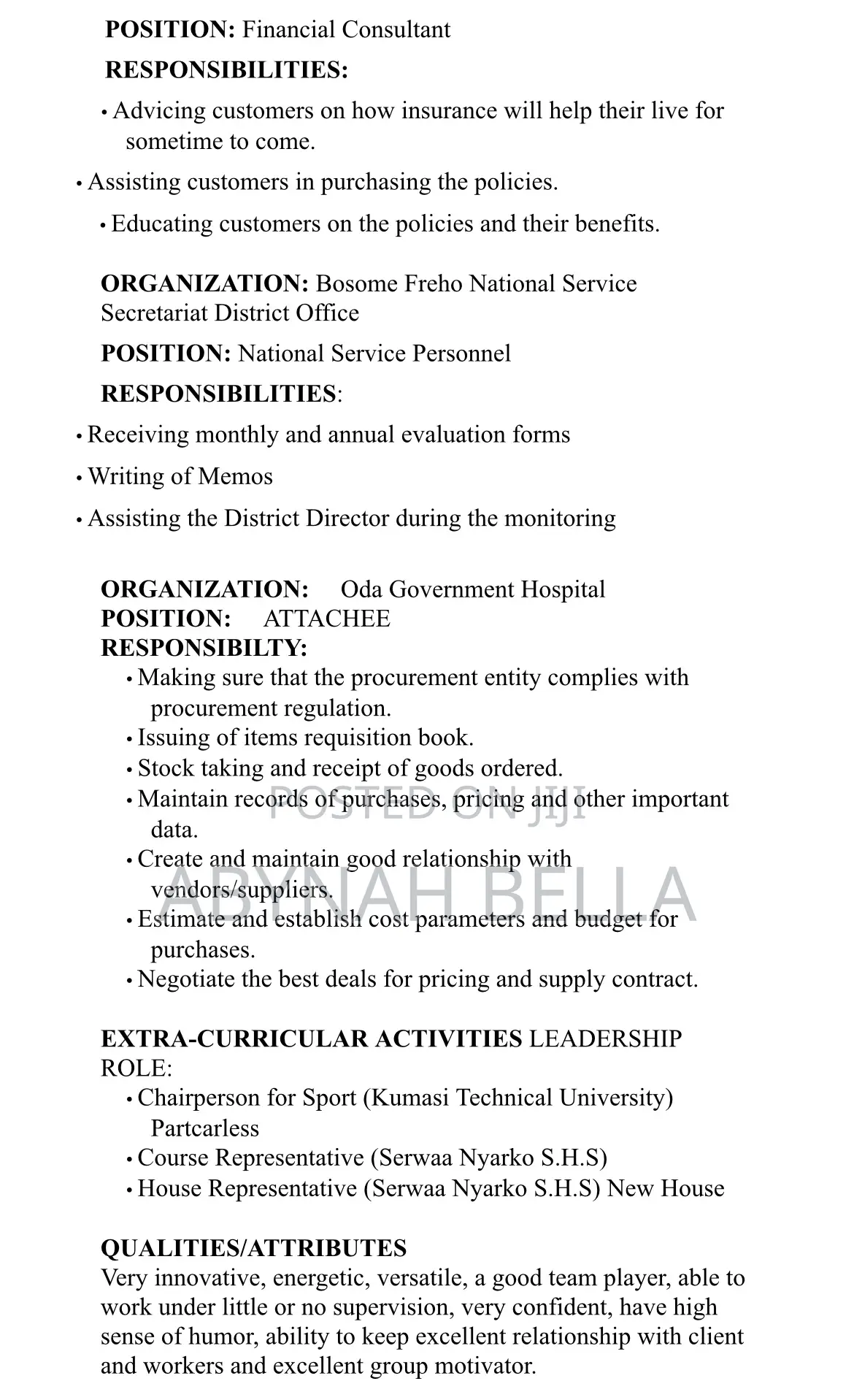 Customer Service CV