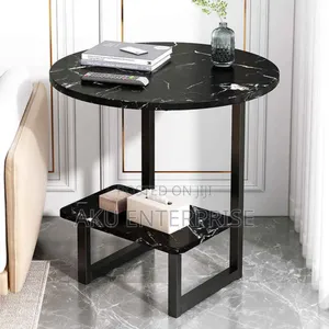 Wood Sofa Side Table Black Marble Texture Coffee Tables