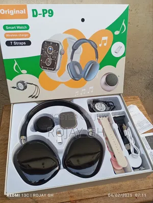 D-P9 Smart Watch With Headphone, Bt Speaker Combo - Black
