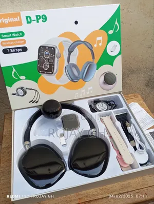 D-P9 Smart Watch With Headphone, Bt Speaker Combo - Black