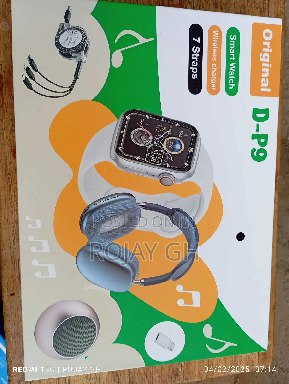 D-P9 Smart Watch With Headphone, Bt Speaker Combo - Black