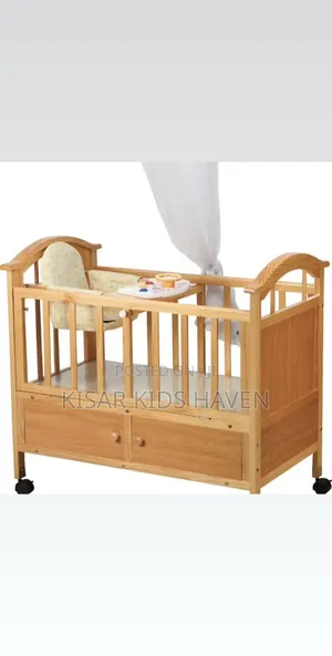 Baby Wooden Cot With Net and Build in High Chair With Music
