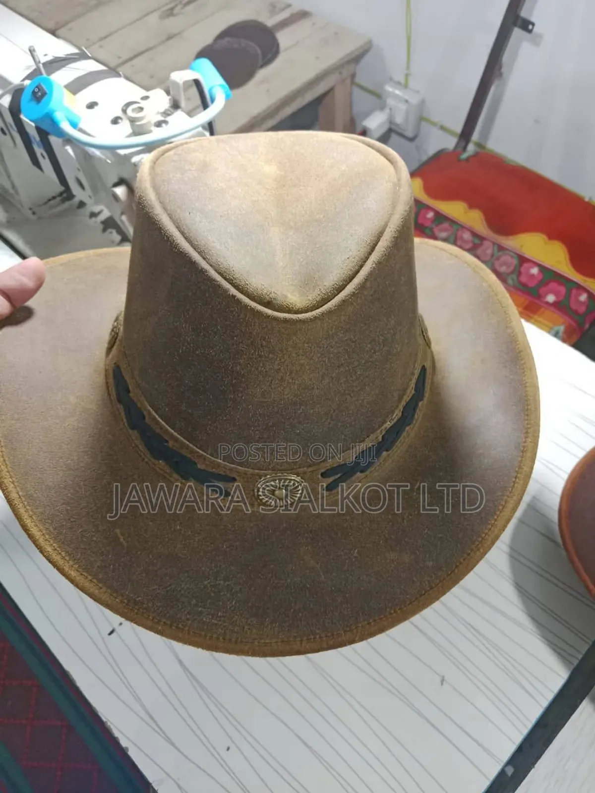 Rolled Brim Cowboy Leather Hat For Festival Gathering Adult Hand Made