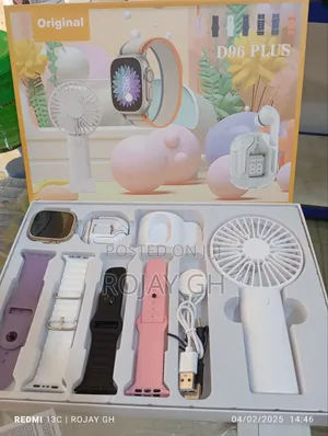 D96 Plus Smartwatch With Mini Fan, Bt Headphone Set- Silver
