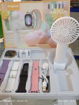 D96 Plus Smartwatch With Mini Fan, Bt Headphone Set- Silver
