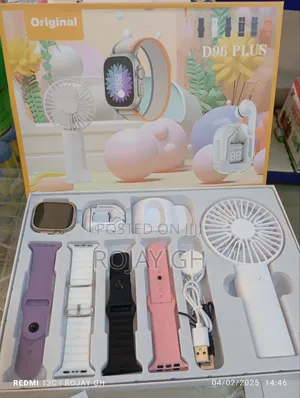 D96 Plus Smartwatch With Mini Fan, Bt Headphone Set- Silver