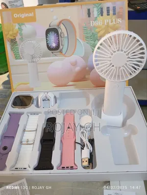 D96 Plus Smartwatch With Mini Fan, Bt Headphone Set- Silver