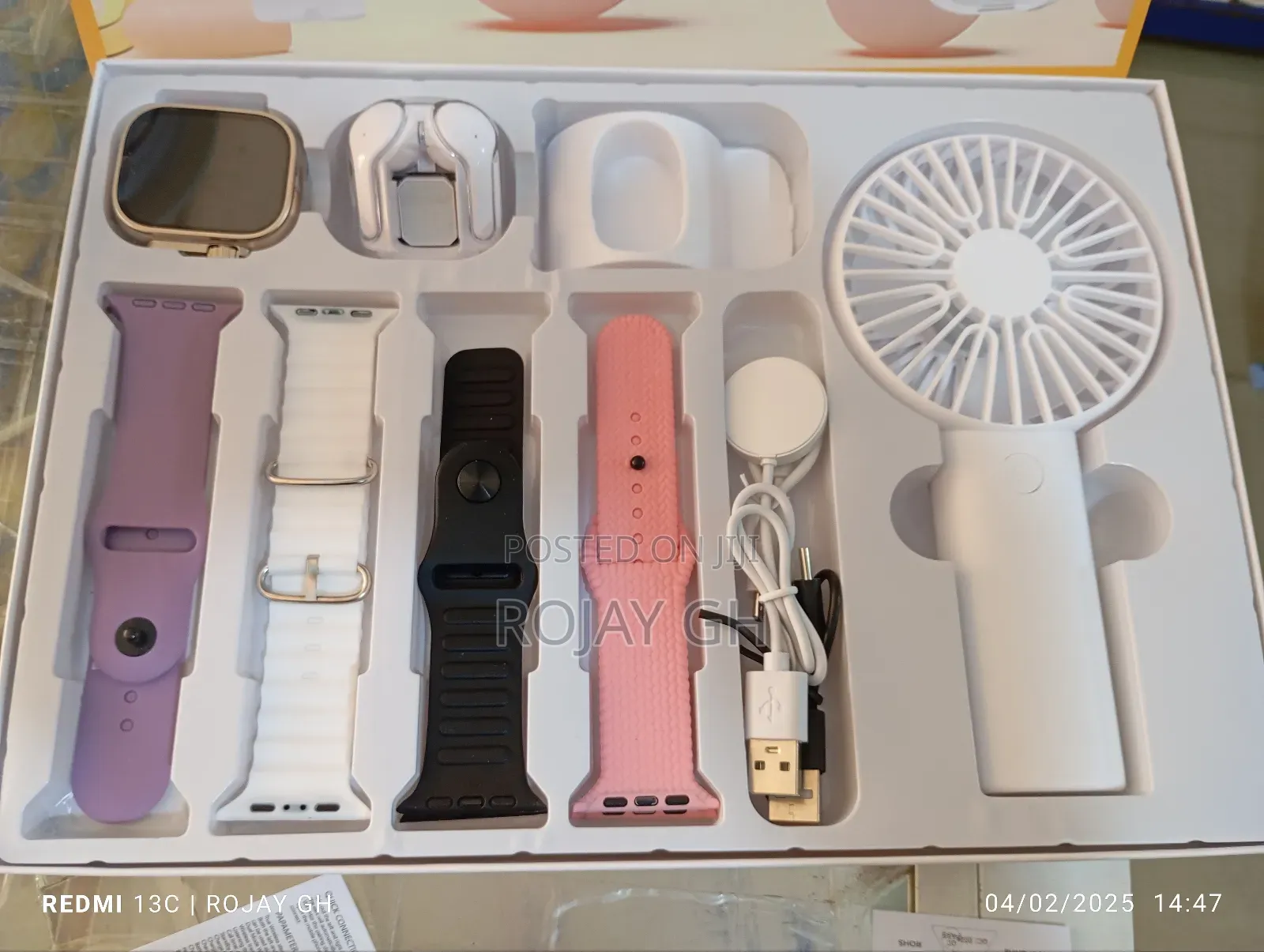 D96 Plus Smartwatch With Mini Fan, Bt Headphone Set- Silver