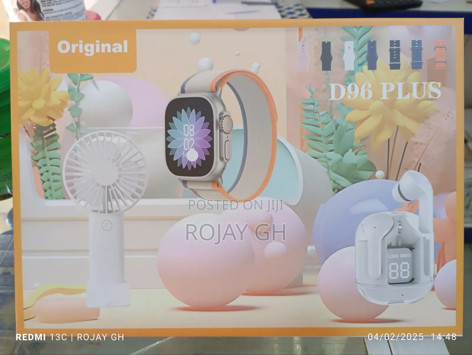 D96 Plus Smartwatch With Mini Fan, Bt Headphone Set- Silver