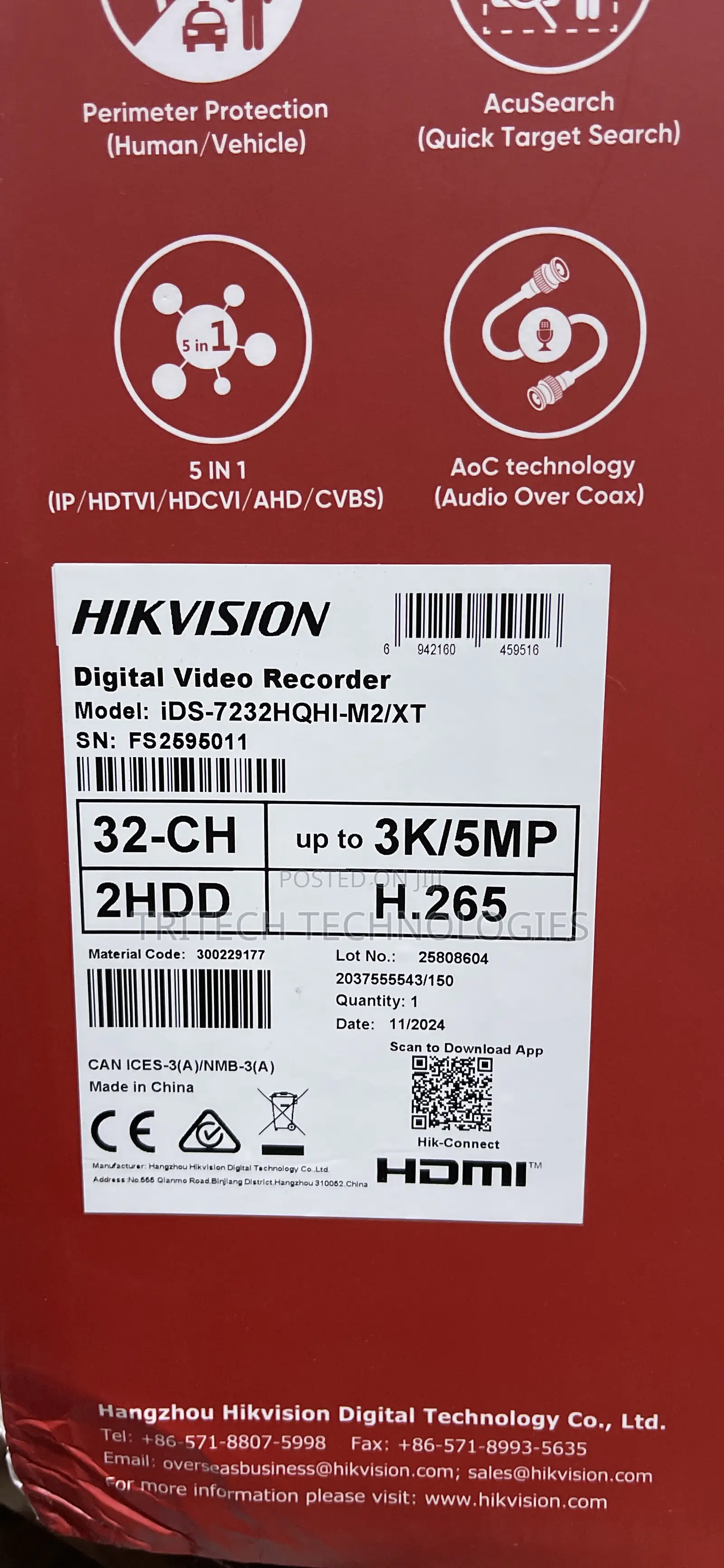 Hikvision 32ch Ids-7232hqhi-M2/Xt DVR /5mp Acusense Ai 2hhd