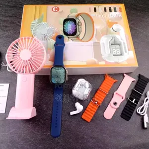 D96 Plus Smart Watch With Mini Fan, Airpod Combo Pack
- Pink