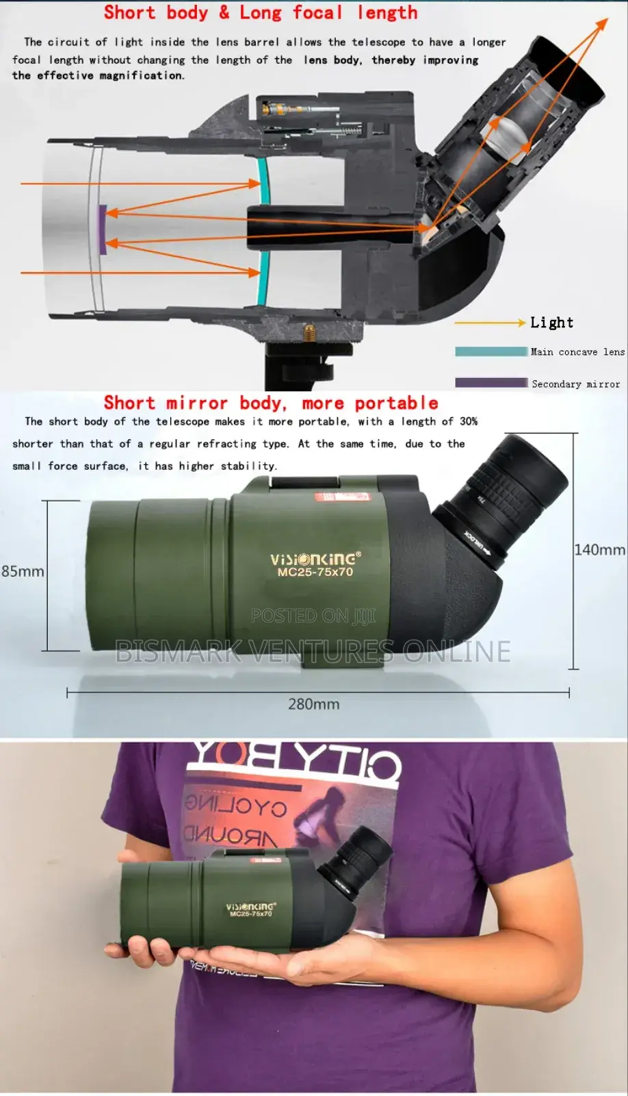 Svbony 25-75 X 70 Mak Telescope Monocular Bak4 Prism.