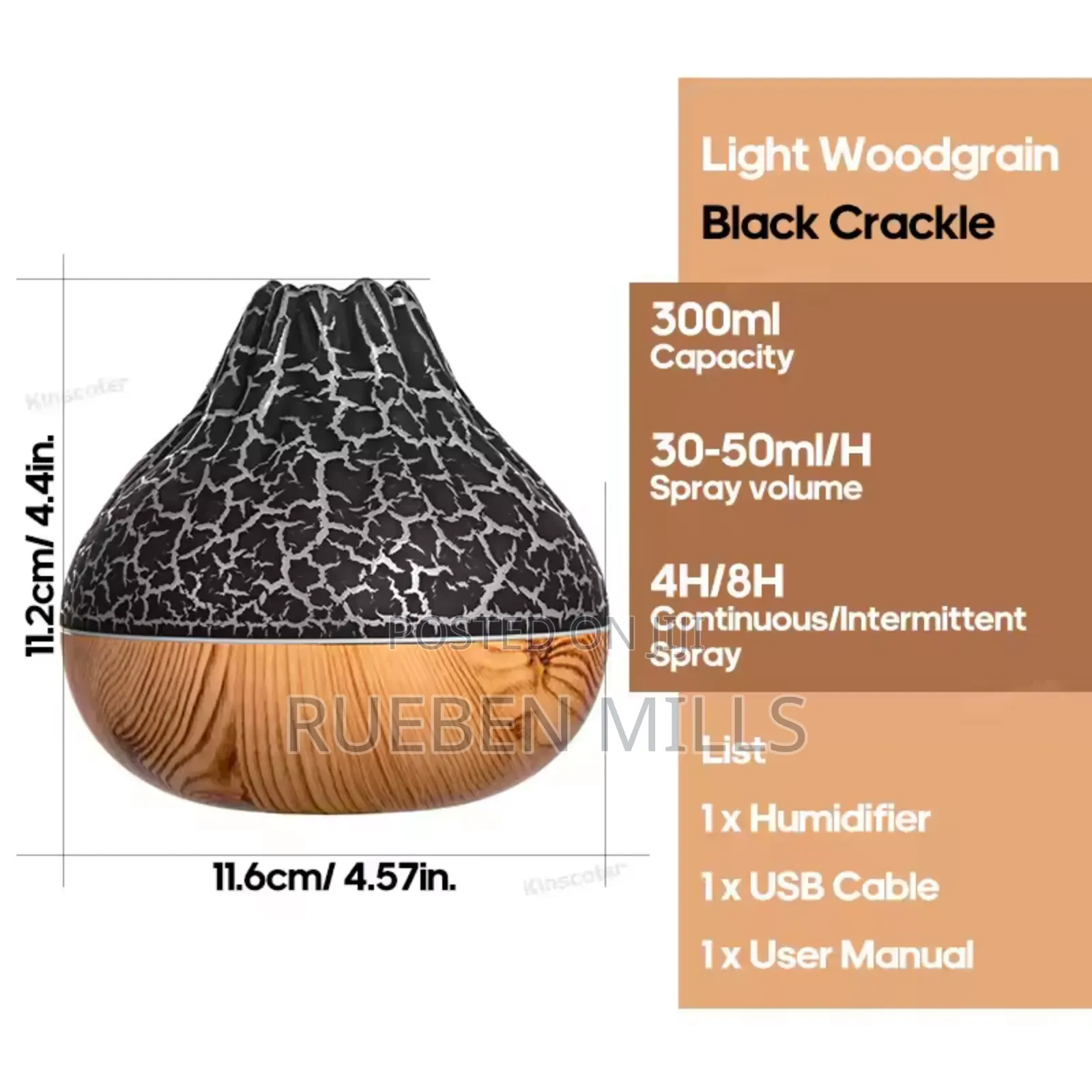 Fine Mist Volcano 300ml Capacity Diffuser Humidifier