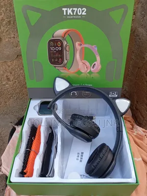 Tk702 Ultra Smart Watch With Headsets Combo - Black